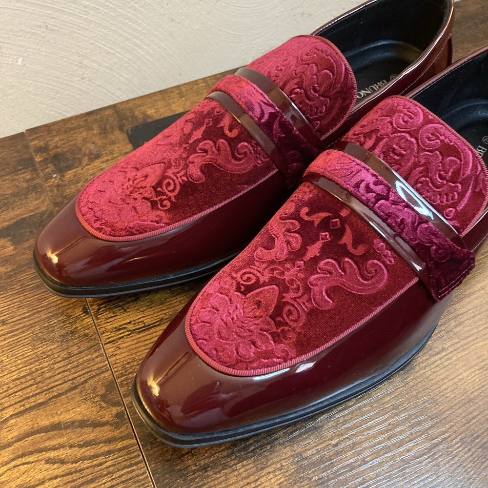 Bruno Marc Mens Sz 12 Tuxedo Loafers Red Velvet Slip-on Dress Shoe Fashion Prom - Picture 2 of 13